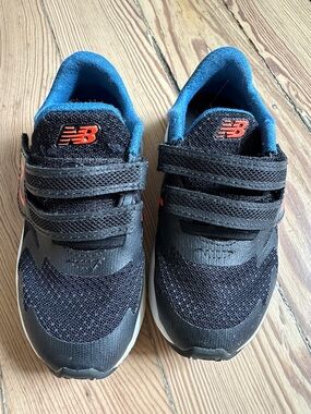 New Balance Black & Blue Kids' Velcro Athletic Sneakers with Orange Logo